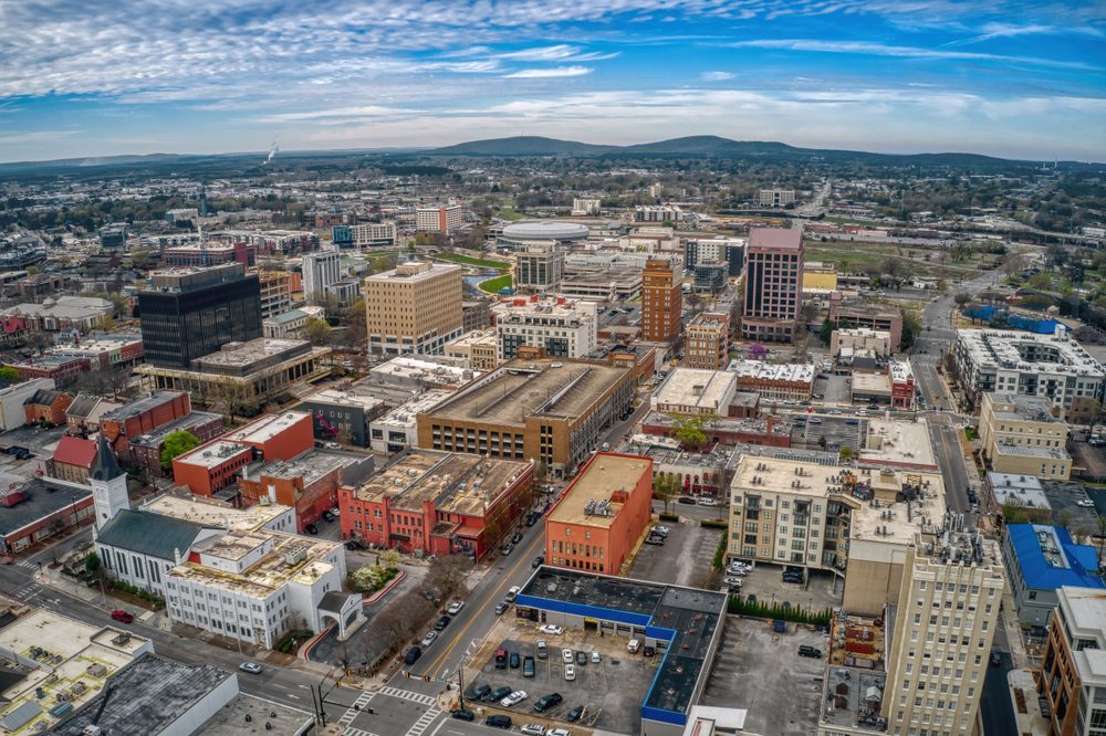 Aerial,View,Of,Huntsville,,Alabama,During,Spring